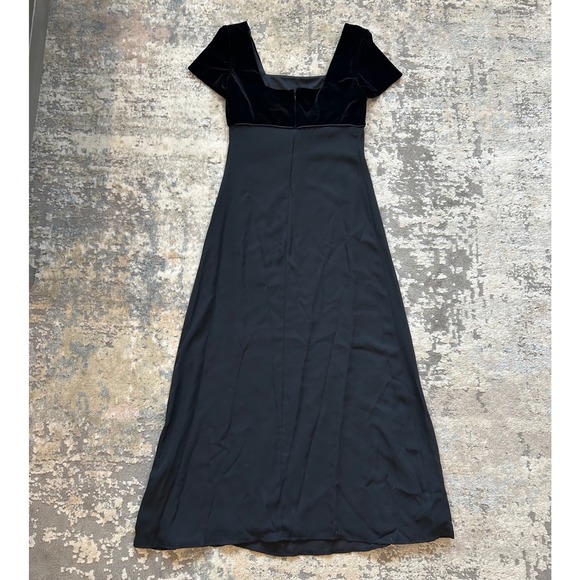 VTG 90s Velvet Sqaure‎ Neck bow detail babydoll black maxi Dress 6 whimsigoth - Picture 2 of 7